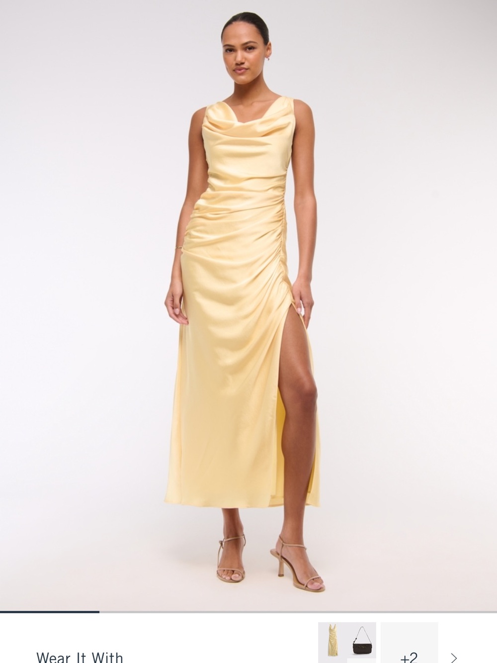 Abercrombie & Fitch Satin Cowl Midi Dress in Pale Yellow